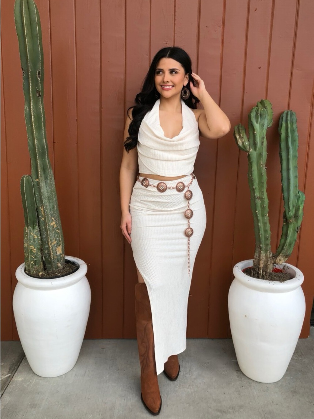 White Ribbed Halter Midi Skirt Set - Summer Style
